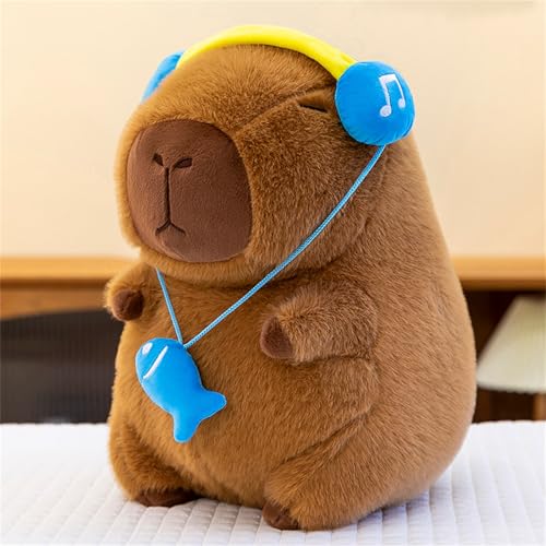 champracer Capybara Plüsch Spielzeug Geschenk, Kreative Capybara Plüschtiere Kuscheltier Mit Blaues Kopfhörer, Weiche Capybara Plüschkissen Zum Kuscheln, Schlafen Für Jungen Und Mädchen (30 cm) von champracer