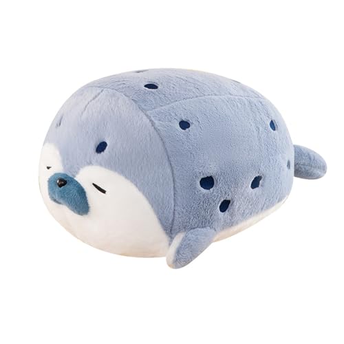 champracer Chubby Seal Pillow Plush,Robbe Kuscheltier Fett,Kuscheltier Fett Meerestier Kissen Gefülltes Plüschkissen,Baumwolle Seal Plüsch Spielzug,Siegel Umarmungskissen Stofftier (80 cm,Blau) von champracer