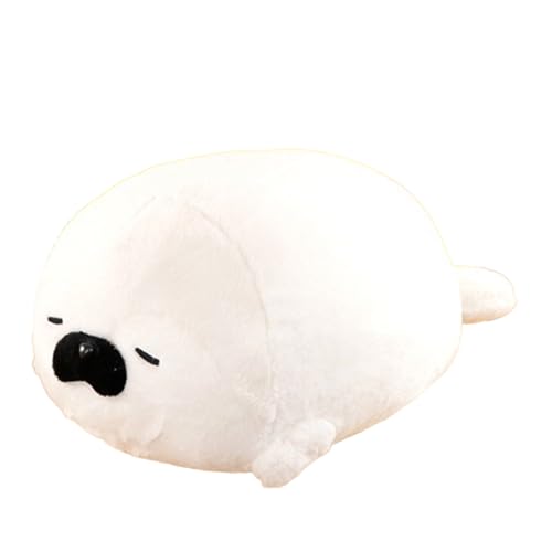 champracer Chubby Seal Pillow Plush,Robbe Kuscheltier Fett,Kuscheltier Fett Meerestier Kissen Gefülltes Plüschkissen,Baumwolle Seal Plüsch Spielzug,Siegel Umarmungskissen Stofftier (80 cm,Weiß) von champracer