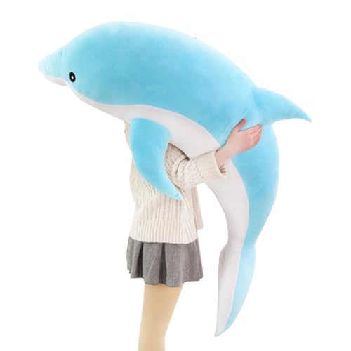 champracer Delfin Kuscheltier Kugelfisch Plüschtier, Pummeliges Kugelfisch aus Plüsch,Weiches Kugelfisch plüsch für Sofa, zum Spielen und Kuscheln für Mädchen und Jungen (140 cm,Blau) von champracer