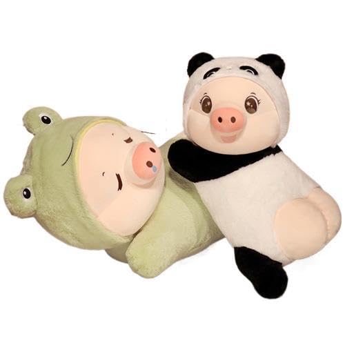 champracer Groß Schwein Stofftier Riesen Kuscheltier, Plüschtier Süße Riesige Flauschige Schwein, zum Kuscheln und Spielen Kuscheltiere Geschenk für Kinder Mädchen (55 cm,Panda+Frogs) von champracer