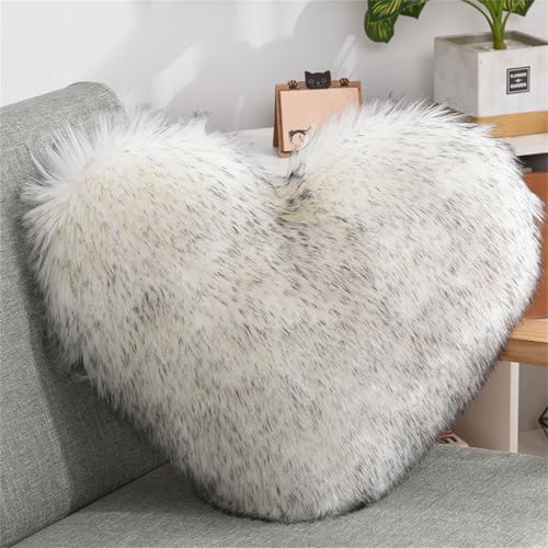 champracer Herzförmiges Plüschkissen Kissen Kissen weiches Wurfkissen dekoratives Kissen Sofa dekorativ Valentinstag Ostern (40x50 cm,weißgraue Spitze) von champracer