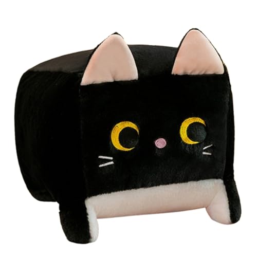 champracer Katze Plüschtier,Plüschtier Katze Quadratische Katzenpuppe Plüsch Spielzeug,Katzen Kuscheltier Kissen Kawaii, Süße Kissen Puppe Spielzeug Geschenk für Kinder Freundin (20 cm,Schwarz) von champracer