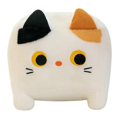 champracer Katze Plüschtier,Plüschtier Katze Quadratische Katzenpuppe Plüsch Spielzeug,Katzen Kuscheltier Kissen Kawaii, Süße Kissen Puppe Spielzeug Geschenk für Kinder Freundin (20 cm,Weiß) von champracer