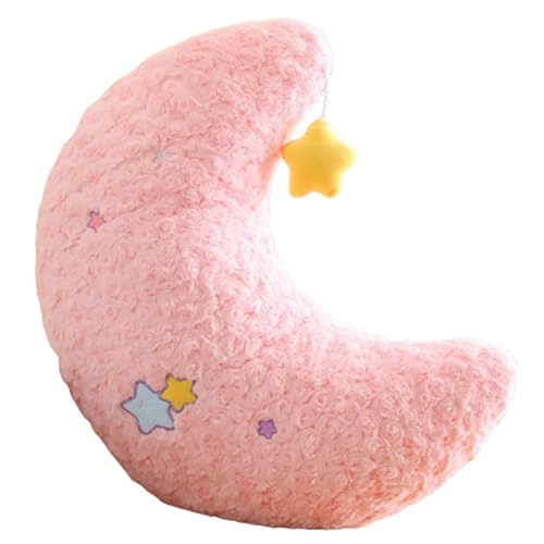 champracer Kissen Niedliches Stern und Mond Plüschkissen für Kinder, Stern Plüschkissen, flauschig weiche Kissendekoration, Plüsch Dekokissen, Kinderzimmerdekoration (45 cm,Rosa Mond) von champracer