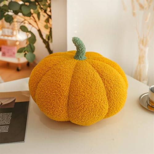 champracer KüRbis Kissen, Pumpkin Pillow, Halloween KüRbis Kissen Groß, 3D PlüSch KüRbis Kissen, KüRbis-Futonkissen, KüRbis Dekokissen, KüRbis PlüSch Kissen, Kinderzimmer Sofa Dekoration (30 cm,gelb) von champracer