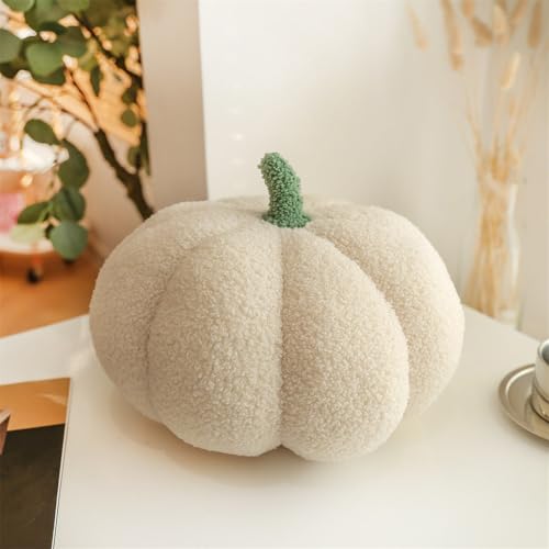 champracer KüRbis Kissen, Pumpkin Pillow, Halloween KüRbis Kissen Groß, 3D PlüSch KüRbis Kissen, KüRbis-Futonkissen, KüRbis Dekokissen, KüRbis PlüSch Kissen, Kinderzimmer Sofa Dekoration (30 cm,weiß) von champracer