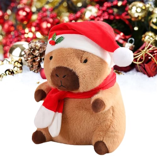 champracer Kuscheltier Capybara, Simulation Capybara Plüschtier Spielzeug Mit Weihnachtsmützen Auf Dem Kopf, Super Weiche Gefüllte Spielzeug Plüsch (20 cm) von champracer