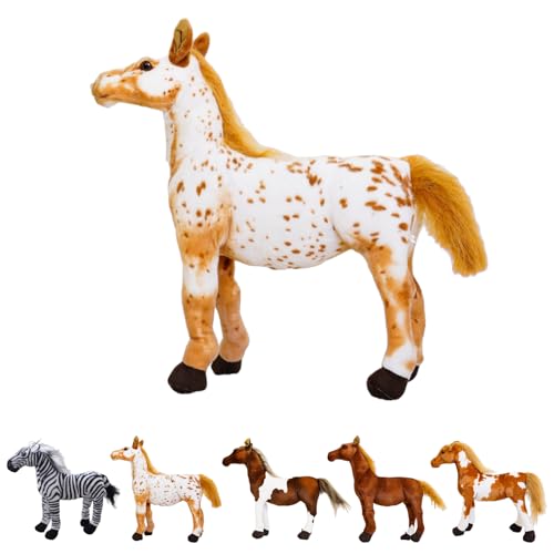 champracer Kuscheltier Pferd Plüschtier, Pferde Spielzeug, Realistische Pony Plüschtiere, Stofftier Pferd Puppe, Stehend Pony Plüsch Dekoration Für Wohnzimmer Schlafzimmer, Pferd Geschenk (60 cm,#D) von champracer