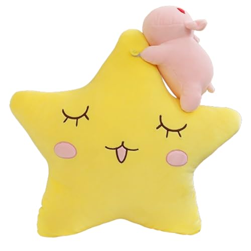 champracer Mond Plüsch Wurfkissen, Stern Plüsch Wurfkissen Plüschtier, Kaninchen Plüschtier, Plüsch Mond Spielzeug, Plüsch Wurfkissen, Kinderzimmer Dekoration (40 cm,Stern Rosa Schwein) von champracer