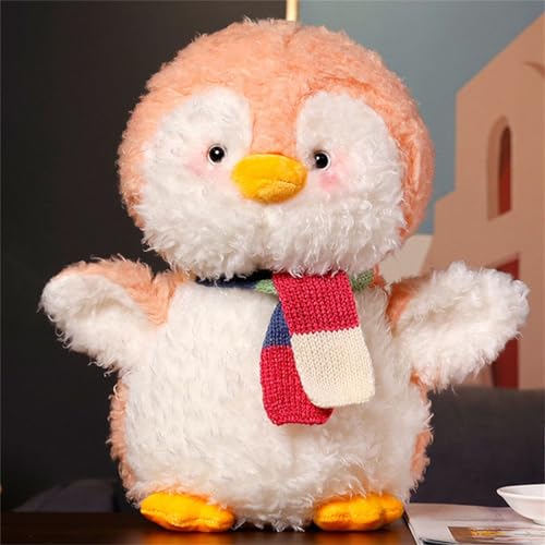 champracer Penguin Plüschtier, Miniso Lying Plüsch Pinguin, Pinguin Kuscheltier, Stofftier Schmusetier Zum Kuscheln & Spielen Geschenk für Kinder Mädchen (36 cm,Rosa Schal) von champracer