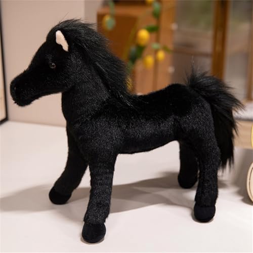 champracer Pferd Kuscheltier, Simulation Pferd Plüschtiere, süßes Kuscheltier Pferd, Spielzeug Pferd, plüschpferd, Geschenk für Freunde und Kinder (25 cm,Schwarz) von champracer