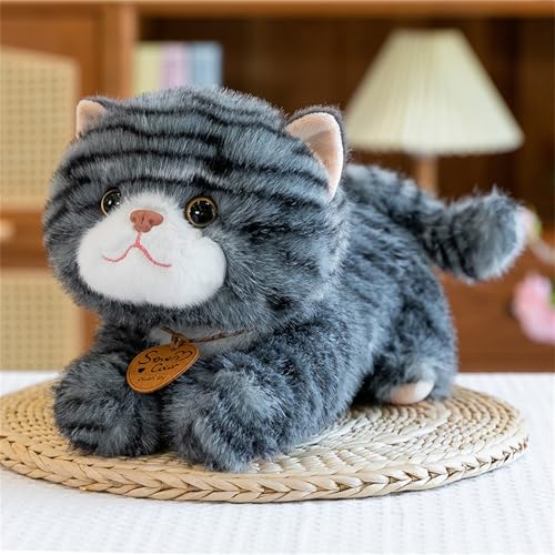 champracer Simulation Kurzhaar Nette Katze Puppe Flauschigen Plüsch Kätzchen,Kuscheltier Katze Lebensecht, Realistische Katze Figur Plüschtiere, Kinder Freunde Familien (blau hinlegen,35 cm) von champracer