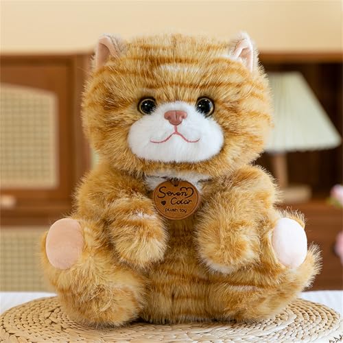 champracer Simulation Kurzhaar Nette Katze Puppe Flauschigen Plüsch Kätzchen,Kuscheltier Katze Lebensecht, Realistische Katze Figur Plüschtiere, Kinder Freunde Familien (gelber Sitz,25 cm) von champracer