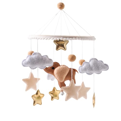 champracer Wald Tiere Mobile Baby Windspiele Holz Sterne Wolken Tier Elefant Mobile Holz Ball Filz Babybett Neugeborenen Geschenk Für Baby 3D Glocke Neugeboren Elephant Bed Bell Windspiel (A) von champracer