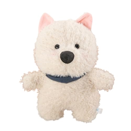 champracer weißer West Highland Hund Puppe, Plüschtier Niedliche Simulation West Highland Terrier Welpe Puppe,Kuscheltier Hund,weich&waschbar,Geschenk für Kinder Baby Mädchen Junge (45 cm,Schal) von champracer