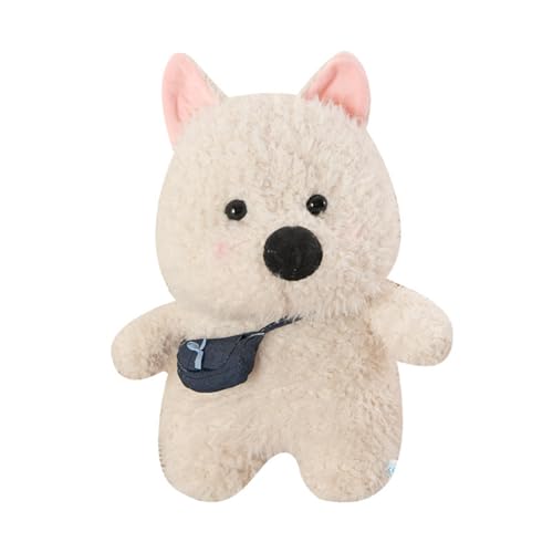 weißer West Highland Hund Puppe, Plüschtier Niedliche Simulation West Highland Terrier Welpe Puppe,Kuscheltier Hund,weich&waschbar,Geschenk für Kinder Baby Mädchen Junge (45 cm,Schulranzen) von champracer