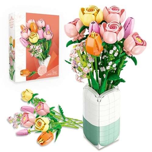 chanbrick Blumenstrauß Bauset Tulpen Kamelie mit Vase für Erwachsene -1011pcs Kompatibel mit Lego von chanbrick