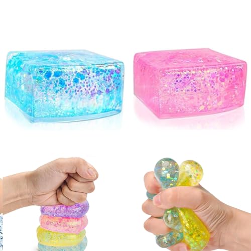 2 Stück Nee Doh Nice Cube,Stressballs für Kinder und Erwachsene Squishy Anti Stress Bälle Antistressball Eiswürfel-Fidget Toys für Kinder Erwachsene ADHS,Angst,OCD Angst Abbauen(Color Random) von chausa