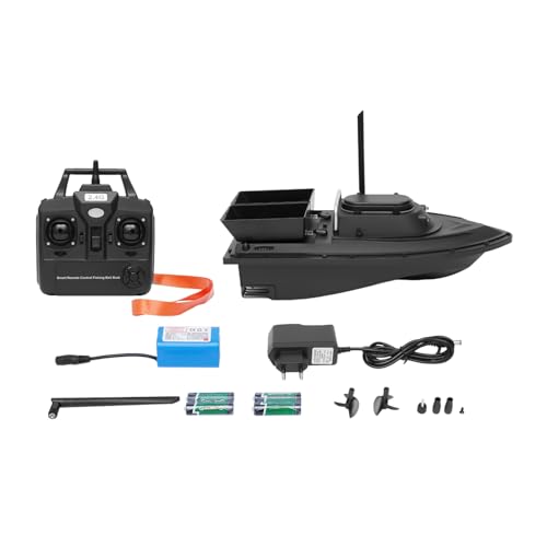 chennnls 500m Fernbedienung Köderboot, 1.5 KG Beladung Höchstgeschwindigkeit 5.4 Km/H, Futterboot Angeln mit LED-Licht, Fischköder Boot für Nachtangeln Karpfenangeln Angler (Schwarz-Zwei Hoppers) von chennnls