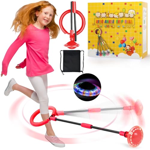 chimoo Kinder Blinkender Springring Fußkreisel,Faltbarer Ankle Skip Ball Sport Sprungball Mit Lichtrad Lila Blinkender Sprungball Mädchen Im Alter Von 6, 7, 8, 9 Und 10 Jahren von chimoo