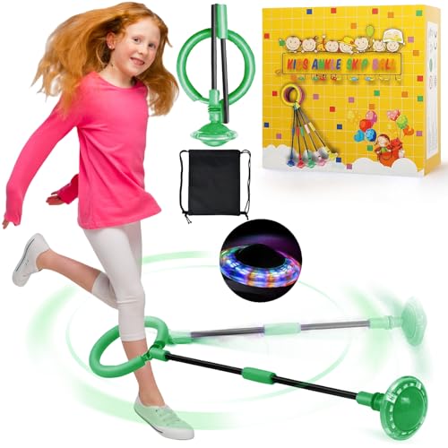 chimoo Kinder Blinkender Springring Fußkreisel,Faltbarer Ankle Skip Ball Sport Sprungball Mit Lichtrad Lila Blinkender Sprungball Perfekte Geschenke für Mädchen Im Alter Von 6, 7, 8, 9 Und 10 Jahren von chimoo