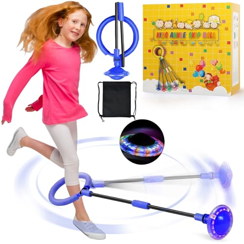 chimoo Kinder Blinkender Springring Fußkreisel,Faltbarer Ankle Skip Ball Sport Sprungball Mit Lichtrad Lila Blinkender Sprungball Mädchen Im Alter Von 6, 7, 8, 9 Und 10 Jahren von chimoo