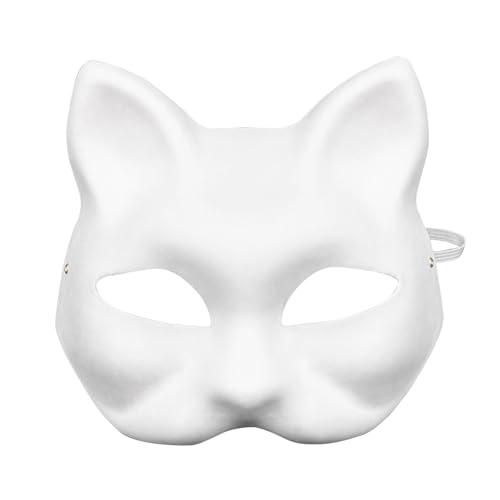 chiphop Amfirst Handgemalte Katzenmaske Maskenball Gesicht Katzenmaske Kabuki Masken Papiermasken zum Bemalen Blank Gesichtsmaske Unbemalt Masken für Kinder Masken zum Bemalen Maskerade von chiphop