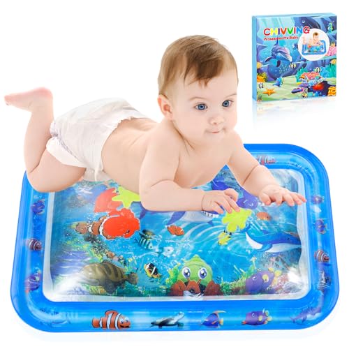 chivving Wassermatte Baby BPA Frei I Wasserspielmatte Aqua Matte Wasser Baby I Aufblasbares Bauchzeit Babymatte Spielzeug ab 3, 6, 9 Monate I Babyspielzeug Bauchlage Spielmatte befüllbar Matt,66x50cm von chivving