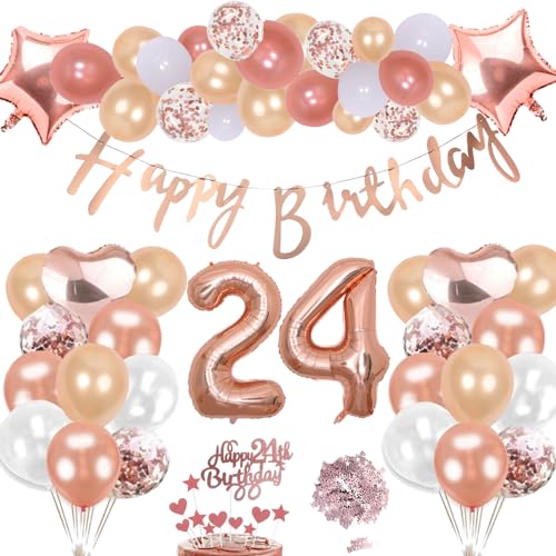 24. Geburtstag Deko Rosegold Set, Helium Herz Zahl Folienballons Happy Birthday Banner Luftballons Konfetti Tisch Ballons Kuchen Tortendeko Geschenk für 24 Jahre Mädchen Frau Frauen Party Dekoration 24. Geburtstag Deko Rosegold Set, Helium Herz Zahl Folienballons Happy Birthday Banner Luftballons Konfetti Tisch Ballons Kuchen Tortendeko Geschenk für 24 Jahre Mädchen Frau Frauen Party Dekoration von cholinchin