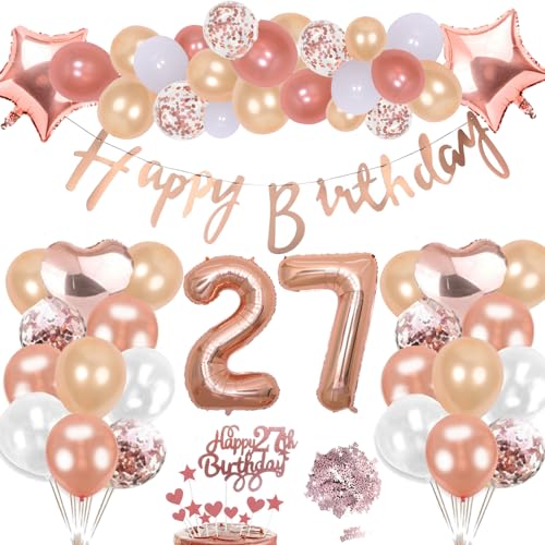 27. Geburtstag Deko Rosegold Set, Helium Herz Zahl Folienballons Happy Birthday Banner Luftballons Konfetti Tisch Ballons Kuchen Tortendeko Geschenk für 27 Jahre Mädchen Frau Frauen Party Dekoration 27. Geburtstag Deko Rosegold Set, Helium Herz Zahl Folienballons Happy Birthday Banner Luftballons Konfetti Tisch Ballons Kuchen Tortendeko Geschenk für 27 Jahre Mädchen Frau Frauen Party Dekoration von cholinchin