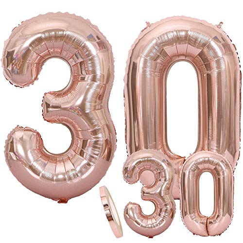 Luftballons Zahl 30 Geburtstag XXL Rose Gold - Riesen Folienballon in 2 Größen 40" & 16" | Set XXL 100cm + Mini 40cm Version Geburtstagsdeko | Insgesamt Vier Zahlen | Ideal zum 30. als Deko Luftballons Zahl 30 Geburtstag XXL Rose Gold - Riesen Folienballon in 2 Größen 40" & 16" | Set XXL 100cm + Mini 40cm Version Geburtstagsdeko | Insgesamt Vier Zahlen | Ideal zum 30. als Deko von cholinchin
