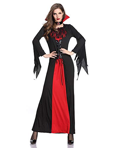 Halloween Kostüm Damen Cosplay Mittelalterkleid Schnürung mit Kragen Vampirkostüm für Halloween Fasching Karneval Faschingskostüm Hexenkostüm Kostüme(Schwarz+Rot,M) von chuangminghangqi