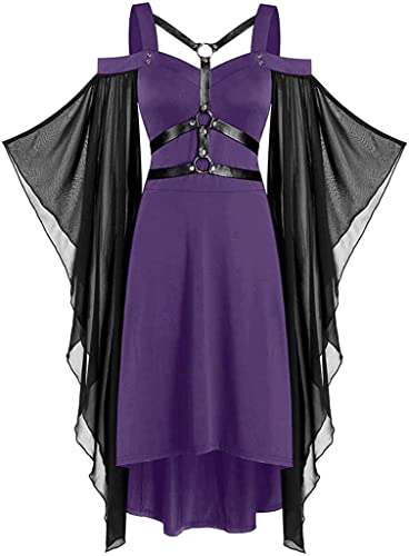 chuangminghangqi Halloween Karneval Kleid Damen 80er Jahre Mittelalter Kleidung Teufel Vampir Kostüm Schulterfreies Mesh Schmetterlingsärmel Gothic Vintage Clothes für Cosplay(Large,Violett) von chuangminghangqi