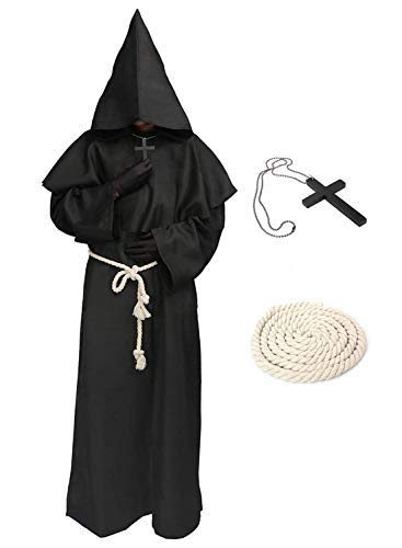 chuangminghangqi Mittelalterliches Mönchkleid Halloween Mönchskleid Priester Hexenkostüm Dient christliches Kostüm (Schwarz, M) von chuangminghangqi