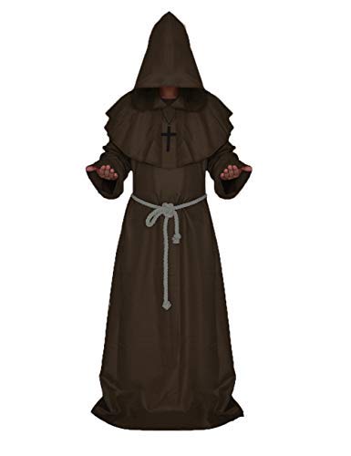 chuangminghangqi Gruselkloster Kostüm Mittelalterliches Priesterkostüm Herren Horror Mönchskostüm Halloween Mönchsrobe Kostüm XXL Mönchsanzug Klosterrobe Renaissance Priesterobe Outfit(XXL,Kaffee) von chuangminghangqi