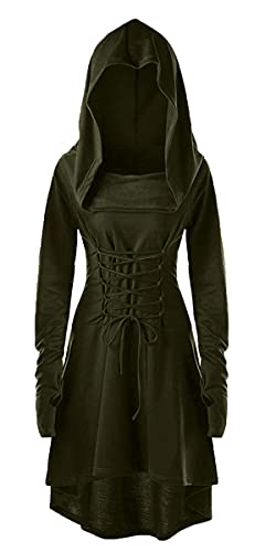 chuangminghangqi Renaissance Kostüm Damen Robe zum Schnüren Mittelalter Kleid mit Kapuze Langarm Retro Gothic Cosplay Halloween Karneval (L, Grün) von chuangminghangqi