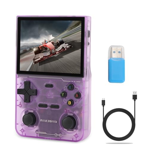 Handheld-Spielekonsole, Mehrere Spiele, 64 G, Doppel-3D-Joystick, Retro-Konsole, 3,5-Zoll-IPS-Bildschirm, 3500 MAh, Tragbarer Taschenspiel-Player, 640 X 480 (violett) von ciciglow