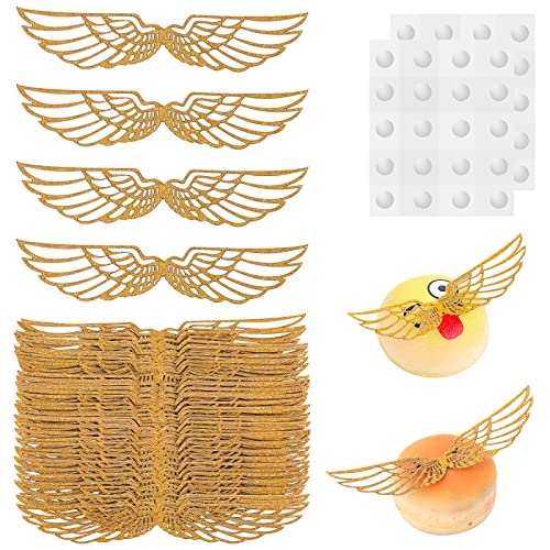 cobee Goldene glitzernde Flügel Kuchenaufsätze, 40 Stück Gold Flügel Zauberer Party Schokolade Dekoration Cupcake Toppers Glänzende Kuchen Party Dekorationen für Zauberer Thema Party Jahrestag von Cobee