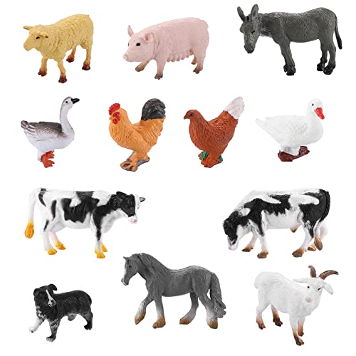 cobee Mini Farm Animal Figures, 12PCS Realistische Tierfiguren Scheunentiere Modell Pädagogisches Lernspielset Tortenaufsatz Partygeschenke Badespielzeug Tortenaufsatz für Jungen Mädchen（3-6cm） von cobee