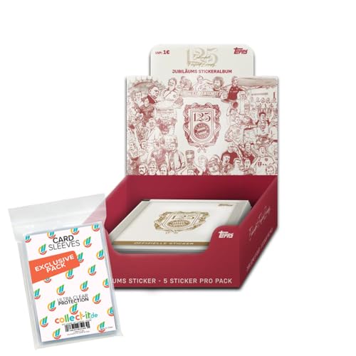 Bundle mit FC Bayern München - 125 Jahre - Sammelsticker - 1 Display (30 Tüten) + Exklusive Collect-it Hüllen von collect-it.de MY HOME OF CARDS + TOYS