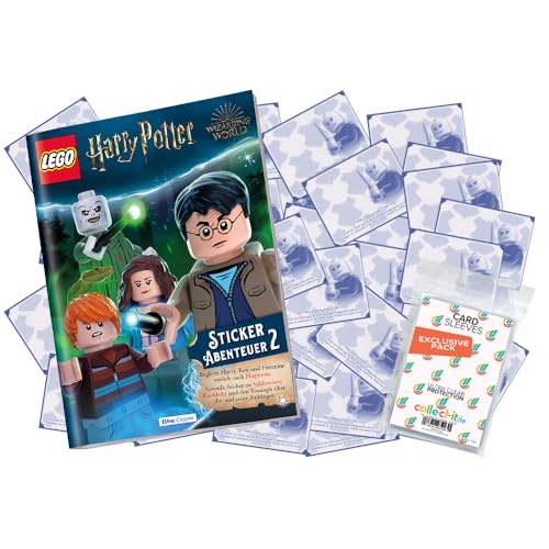 Bundle mit Lego Harry Potter - Serie 2 - Sammelsticker - 1 Starter + 50 Verschiedene Sticker (zufällige Auswahl) + Exklusive Collect-it Hüllen von collect-it.de MY HOME OF CARDS + TOYS