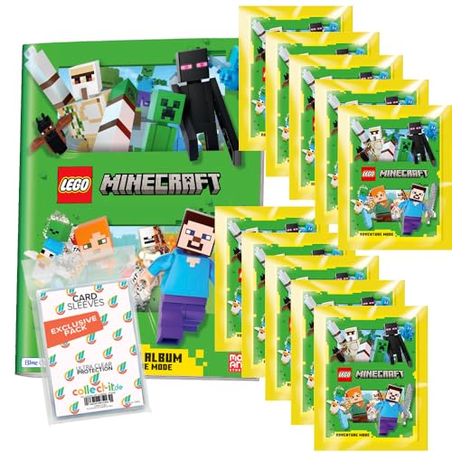 Bundle mit Lego Minecraft Adventure Mode - Serie 1 - Sammelsticker - 1 Album + 10 Tüten + Exklusive Collect-it Hüllen von collect-it.de MY HOME OF CARDS + TOYS