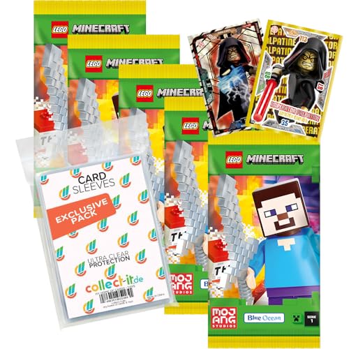 Bundle mit Lego Minecraft Serie 1 Trading Cards - 5 Booster + 2 Limitierte Star Wars Karten + Exklusive Collect-it Hüllen von collect-it.de MY HOME OF CARDS + TOYS