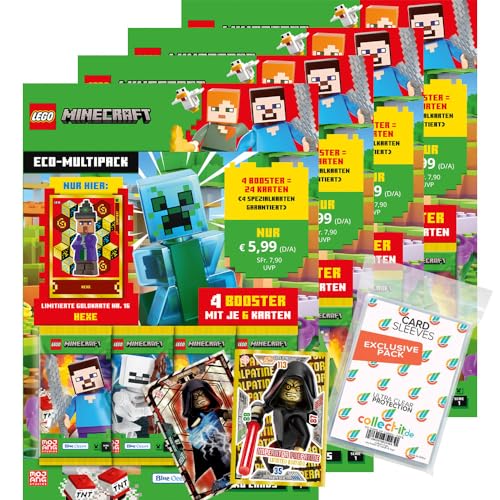 Bundle mit Lego Minecraft Serie 1 Trading Cards - Alle 4 verschiedenen Multipacks + 2 Limitierte Star Wars Karten + Exklusive Collect-it Hüllen von collect-it.de MY HOME OF CARDS + TOYS