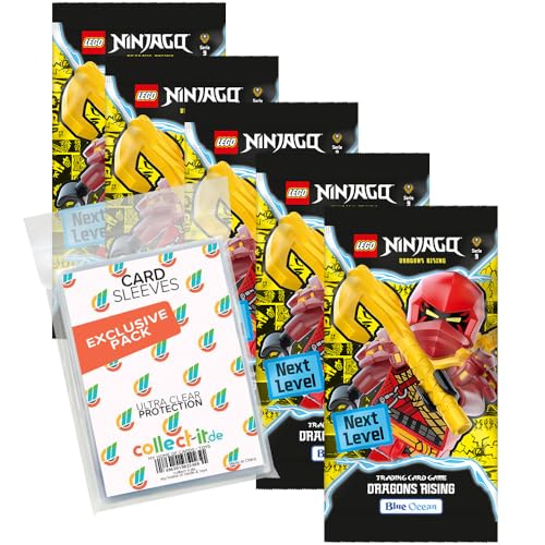 Bundle mit Lego Ninjago Serie 9 Next Level Trading Cards - 5 Booster + Exklusive Collect-it Hüllen von collect-it.de MY HOME OF CARDS + TOYS