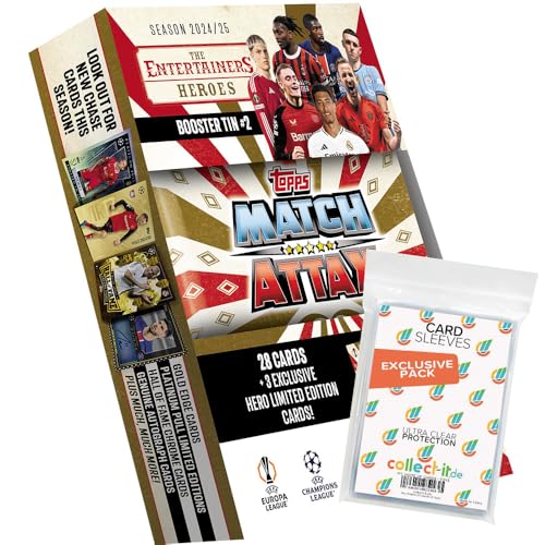 Bundle mit Match Attax Champions League 2024/25 - Trading Cards - 1 Mini Tin Box (zufällige Auswahl) + Exklusive Collect-it Hüllen von collect-it.de MY HOME OF CARDS + TOYS