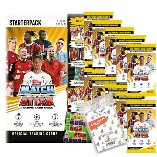 Bundle mit Match Attax Champions League 2024/25 - Trading Cards - 1 Starter + 10 Booster + Exklusive Collect-it Hüllen von collect-it.de MY HOME OF CARDS + TOYS