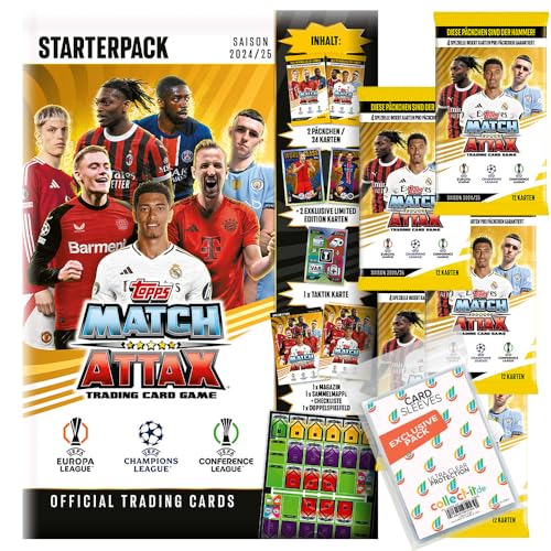 Bundle mit Match Attax Champions League 2024/25 - Trading Cards - 1 Starter + 5 Booster + Exklusive Collect-it Hüllen von collect-it.de MY HOME OF CARDS + TOYS