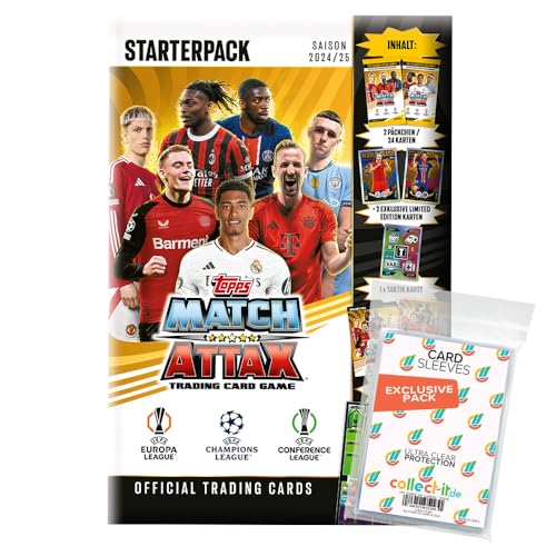 Bundle mit Match Attax CL 2024/25 - Trading Cards - 1 Starter + Exklusive Collect-it Hüllen von collect-it.de MY HOME OF CARDS + TOYS